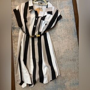 Brand new black, white, and taupe shift dress